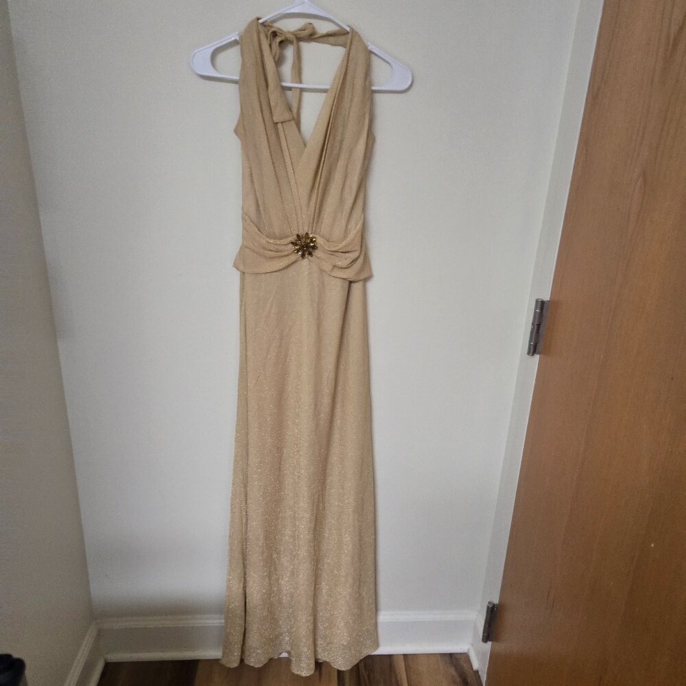 Aspeed Vintage Golden Halter Glitter Evening Gown Size M